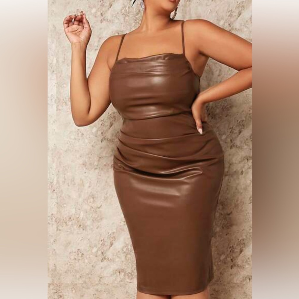 SHEIN BAE Ruched Faux Leather Bodycon Dress Size M